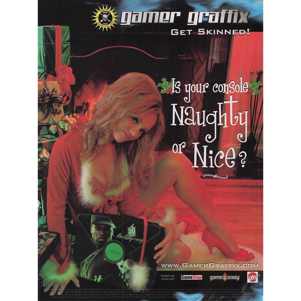 Gamer graffix Ad Magazine Page Sexy Woman Christmas High Heels Legs 50 Cent Xbox